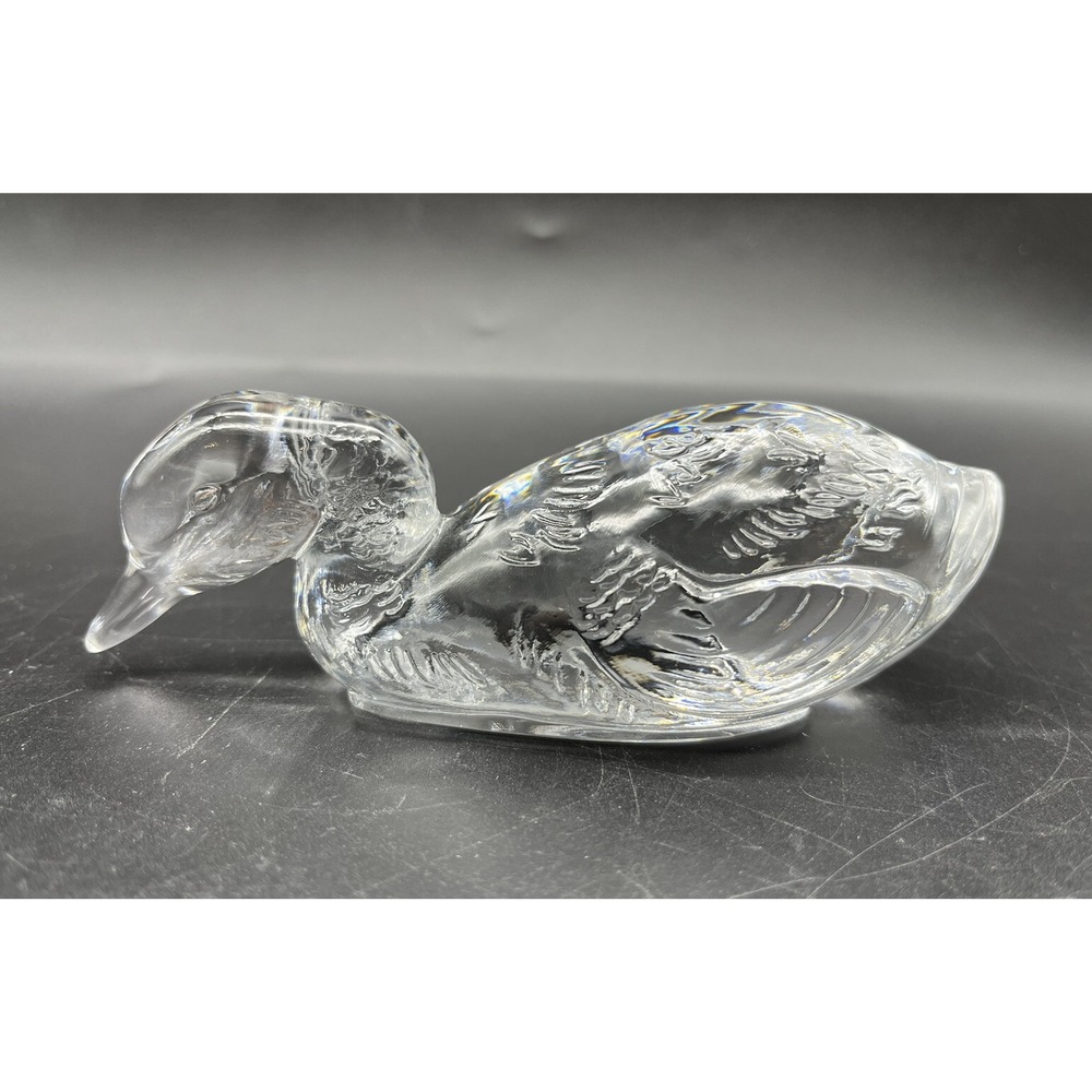 Vintage Baccarat Crystal Swimming Duck Figurine Clear Glass Paperweight 5"
